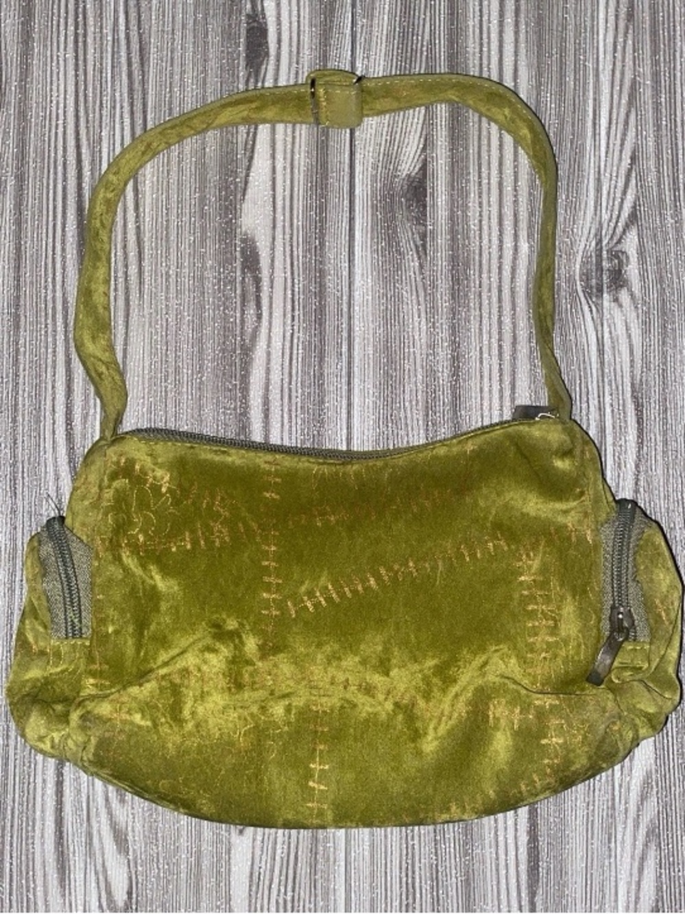 Y2K Olive Green Velvet Shoulder Bag